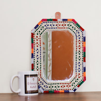 Punch Work Rexine Handcrafted Mirror Large - Rectangle Cut with Rectangle Cut - 31.5 cms Length   -  SKU : AH28522D