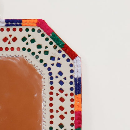 Punch Work Rexine Handcrafted Mirror Large - Rectangle Cut with Rectangle Cut - 31.5 cms Length   -  SKU : AH28522D