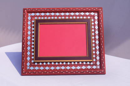 Lippan Kam Wooden Traditional Kutch Handicraft Mud-Mirrorwork Lippan Kam Wall Art Photo Frame (Water and Break Resistant) - 10 inch Length    -  SKU : 0001-MRBK