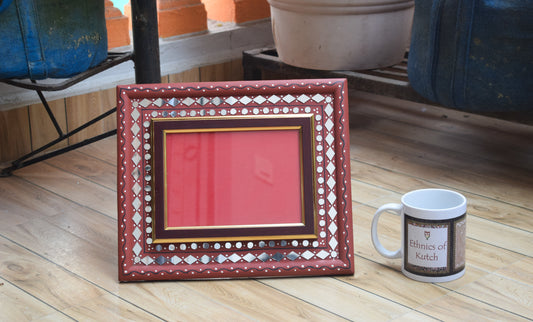 Lippan Kam Wooden Traditional Kutch Handicraft Mud-Mirrorwork Lippan Kam Wall Art Photo Frame (Water and Break Resistant) - 10 inch Length    -  SKU : 0001-MRBK