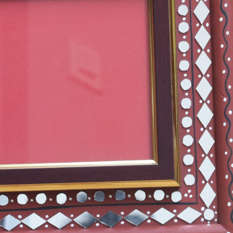 Lippan Kam Wooden Traditional Kutch Handicraft Mud-Mirrorwork Lippan Kam Wall Art Photo Frame (Water and Break Resistant) - 10 inch Length    -  SKU : 0001-MRBK