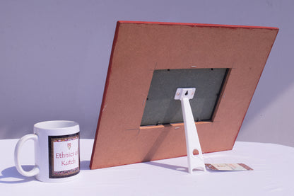 Lippan Kam Wooden Traditional Kutch Handicraft Mud-Mirrorwork Lippan Kam Wall Art Photo Frame (Water and Break Resistant) - 10 inch Length    -  SKU : 0001-MRBK