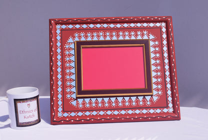 Lippan Kam Wooden Traditional Kutch Handicraft Mud-Mirrorwork Lippan Kam Wall Art Photo Frame (Water and Break Resistant) - 12 inch Length    -  SKU : 0002-MRBK