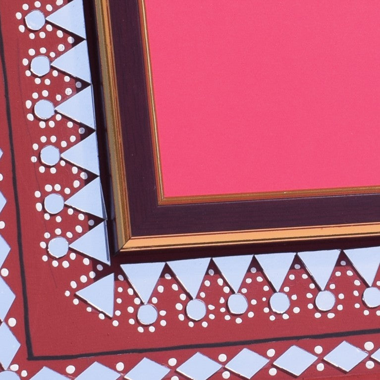 Lippan Kam Wooden Traditional Kutch Handicraft Mud-Mirrorwork Lippan Kam Wall Art Photo Frame (Water and Break Resistant) - 12 inch Length    -  SKU : 0002-MRBK