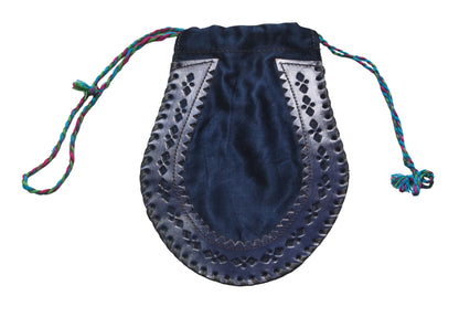 Leather Craft Punch Work Mashru Silk Leathercraft Hand Made Plain Dyeing Potli  - 24 cms Length    -  SKU : AB08703A