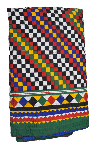Printed Cotton Hand Stitched Quilt Bedspread Single - 2 Mtr Length    -  SKU : AH28523A