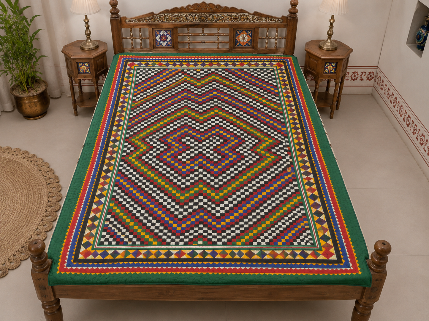 Printed Cotton Hand Stitched Quilt Bedspread Single - 2 Mtr Length    -  SKU : AH28523A