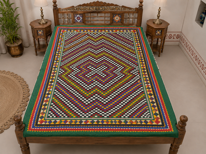 Printed Cotton Hand Stitched Quilt Bedspread Single - 2 Mtr Length    -  SKU : AH28523A