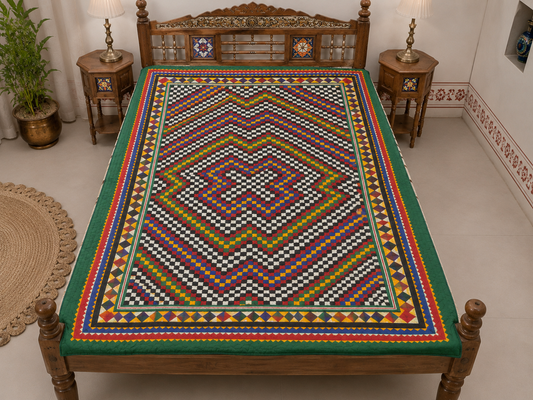 Printed Cotton Hand Stitched Quilt Bedspread Single - 2 Mtr Length    -  SKU : AH28523A