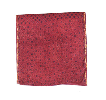 Ajrakh Chanderi Silk Natural Dye Hand Block Print Saree  with Ajrakh Blouse Piece  - 6 Mtr Length  -  SKU: MS17404C