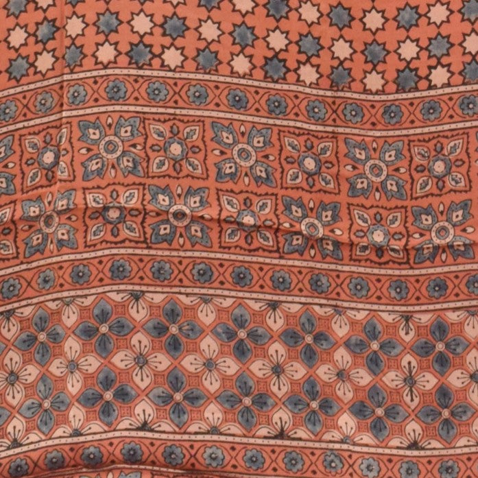 Ajrakh Modal Silk Natural Dye Hand Block Print Saree  with Ajrakh Blouse Piece  - 6 Mtr Length    -  SKU : ID28C01K