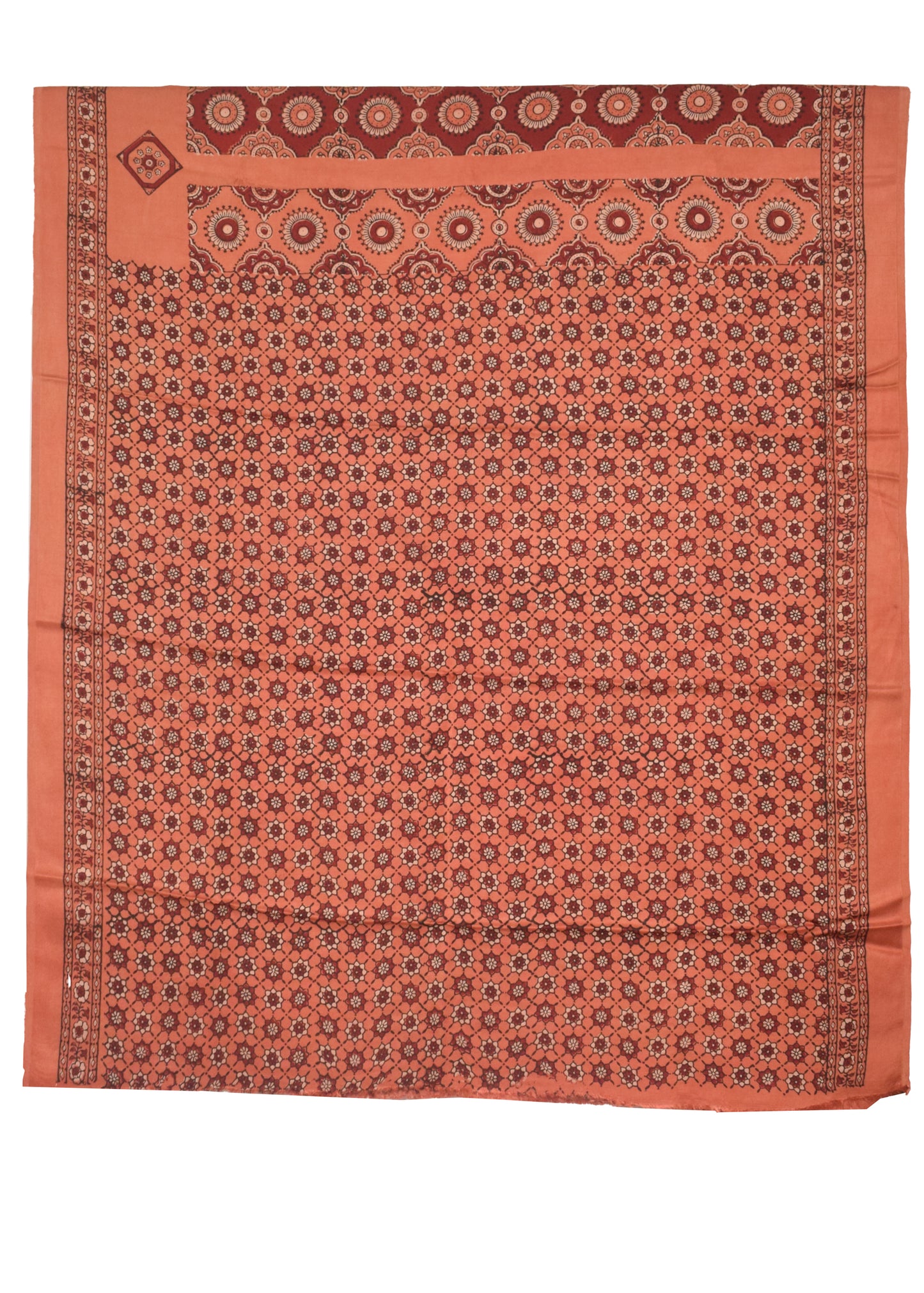 Ajrakh Modal Silk Natural Dye Hand Block Print Saree  with Ajrakh Blouse Piece  - 6 Mtr Length    -  SKU : ID28C01A