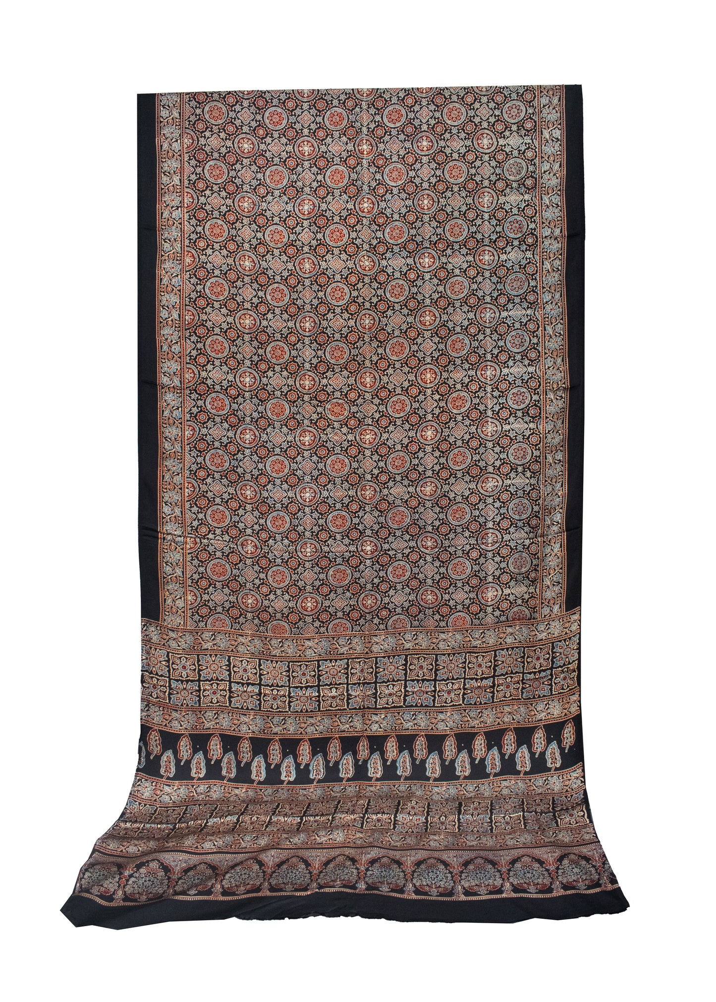 Ajrakh Modal Silk Natural Dye Hand Block Print Saree with Blouse Piece - 5.5 Mtr Length   -  SKU : AI18801A