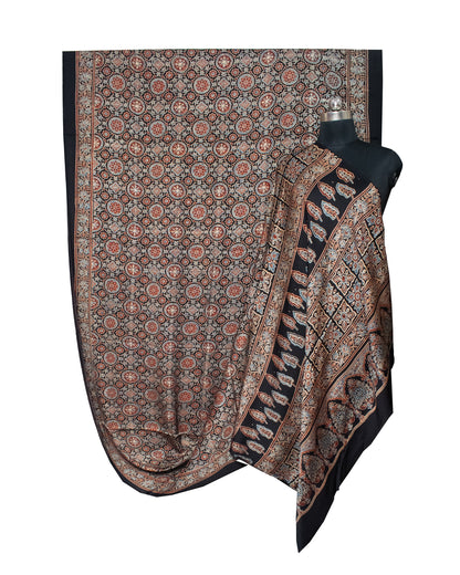 Ajrakh Modal Silk Natural Dye Hand Block Print Saree with Blouse Piece - 5.5 Mtr Length   -  SKU : AI18801A