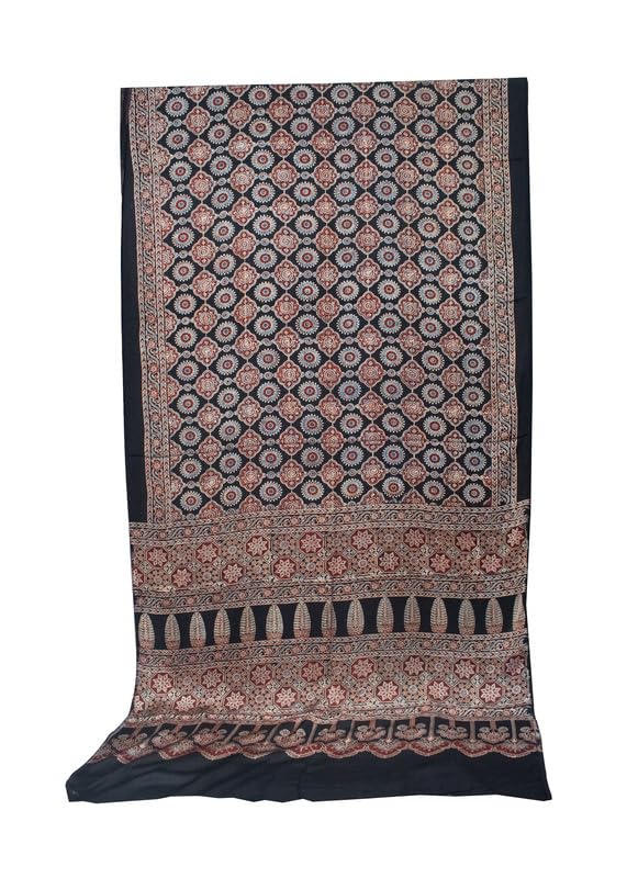 Ajrakh Modal Silk Natural Dye Hand Block Print Saree with Blouse Piece - 5.5 Mtr Length   -  SKU : AI18801F
