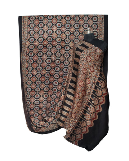 Ajrakh Modal Silk Natural Dye Hand Block Print Saree with Blouse Piece - 5.5 Mtr Length   -  SKU : AI18801F