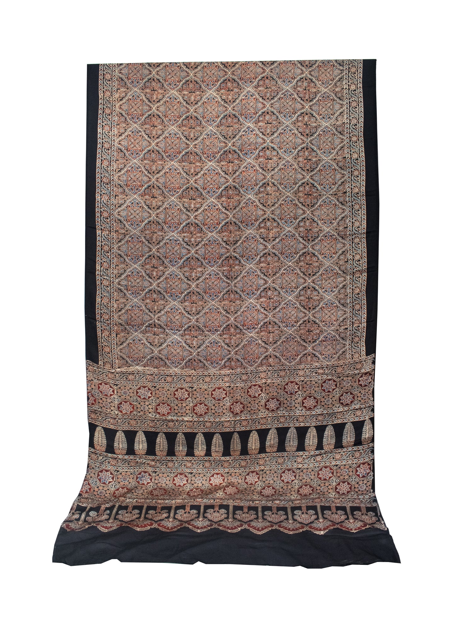 Ajrakh Modal Silk Natural Dye Hand Block Print Saree with Blouse Piece - 5.5 Mtr Length   -  SKU : AI18801K
