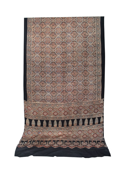 Ajrakh Modal Silk Natural Dye Hand Block Print Saree with Blouse Piece - 5.5 Mtr Length   -  SKU : AI18801K