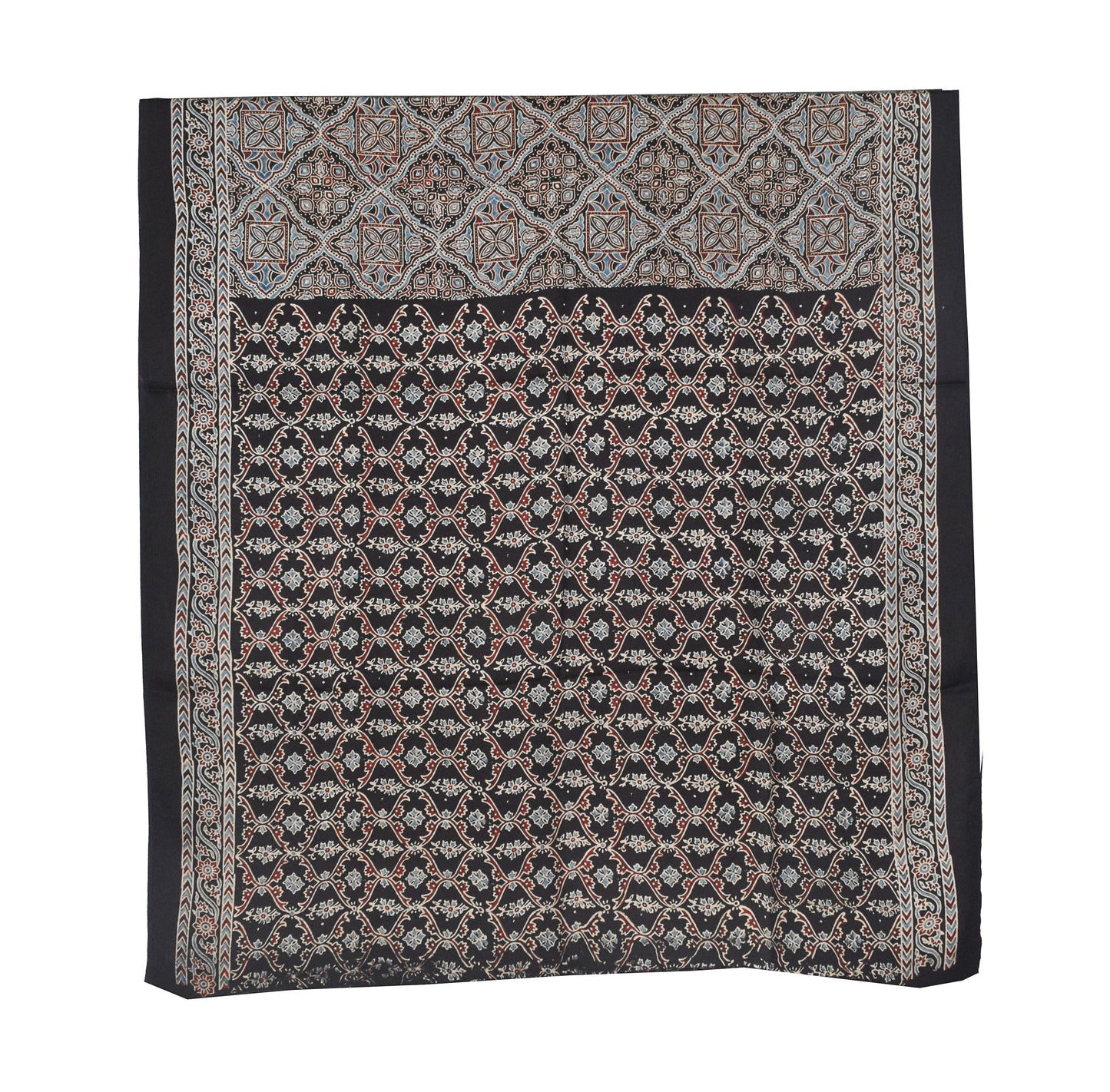 Ajrakh Modal Silk Natural Dye Hand Block Print Saree with Blouse Piece - 5.5 Mtr Length   -  SKU : AI18801K