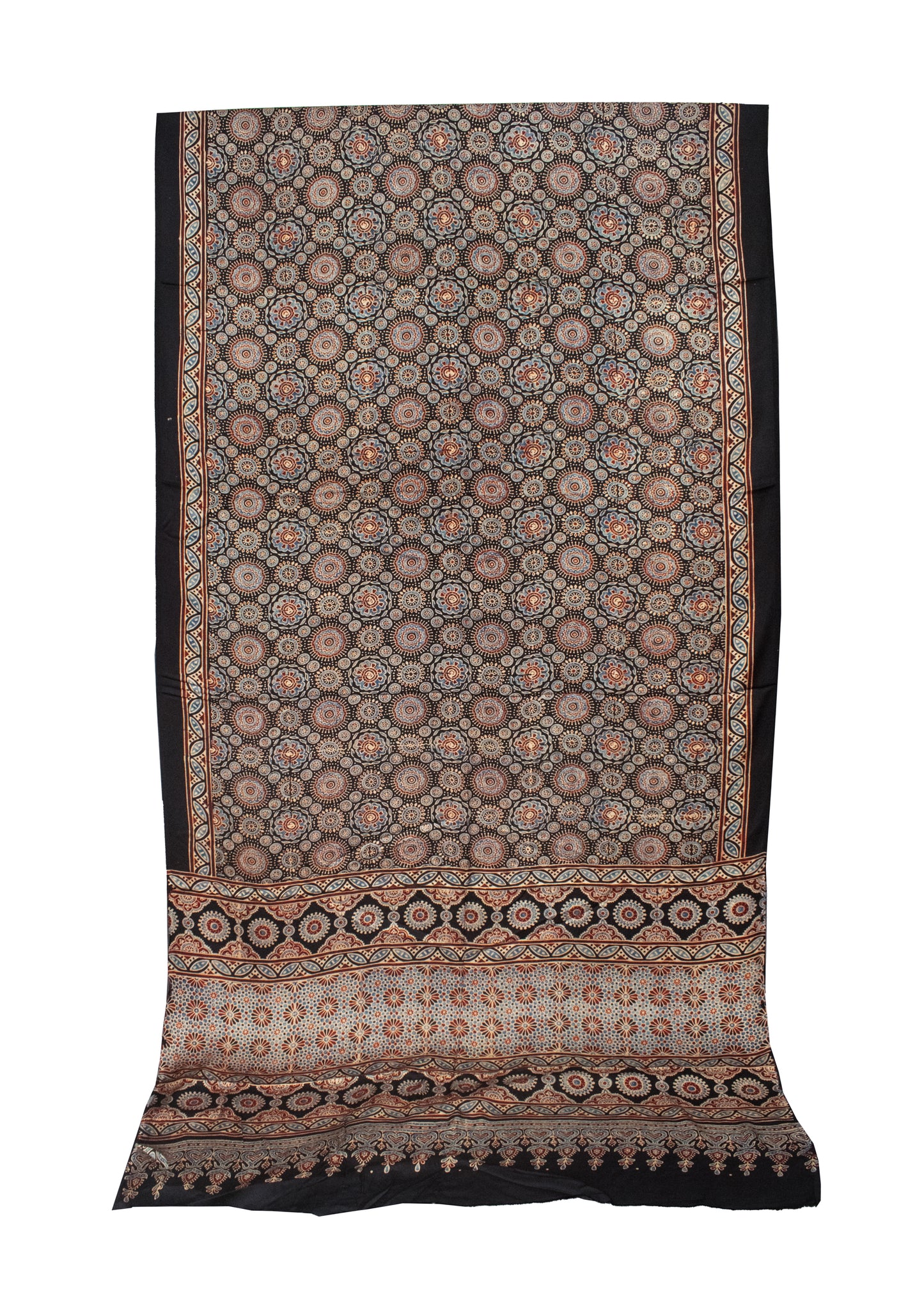 Ajrakh Modal Silk Natural Dye Hand Block Print Saree with Blouse Piece - 5.5 Mtr Length   -  SKU : AI18801P