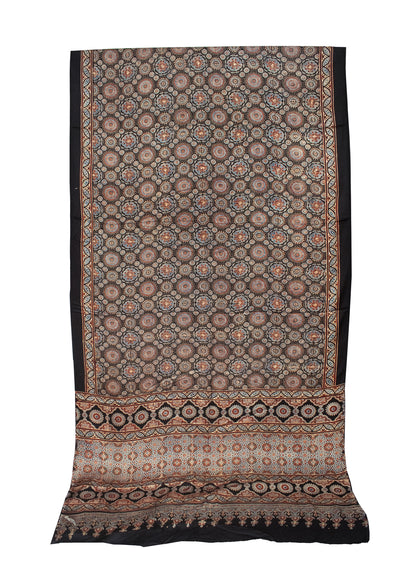 Ajrakh Modal Silk Natural Dye Hand Block Print Saree with Blouse Piece - 5.5 Mtr Length   -  SKU : AI18801P