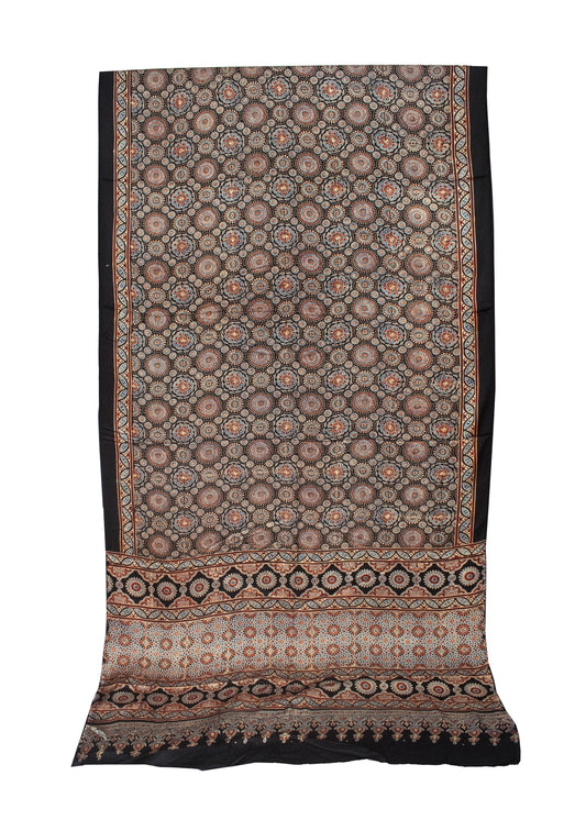 Ajrakh Modal Silk Natural Dye Hand Block Print Saree with Blouse Piece - 5.5 Mtr Length   -  SKU : AI18801P