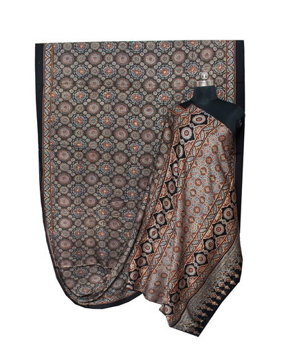 Ajrakh Modal Silk Natural Dye Hand Block Print Saree with Blouse Piece - 5.5 Mtr Length   -  SKU : AI18801P