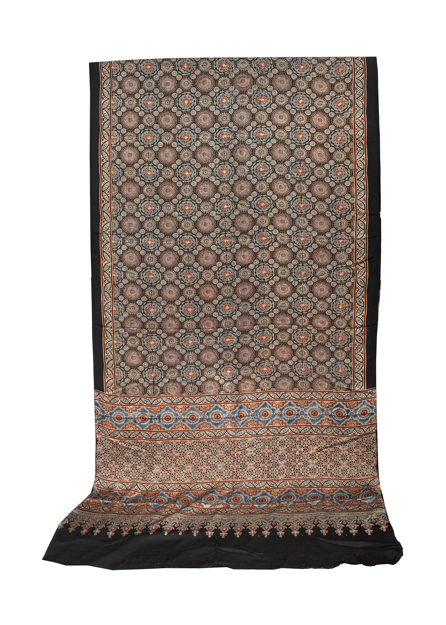 Ajrakh Modal Silk Natural Dye Hand Block Print Saree with Blouse Piece - 5.5 Mtr Length   -  SKU : AI18801U