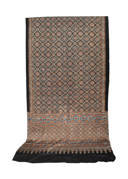 Ajrakh Modal Silk Natural Dye Hand Block Print Saree with Blouse Piece - 5.5 Mtr Length   -  SKU : AI18801U