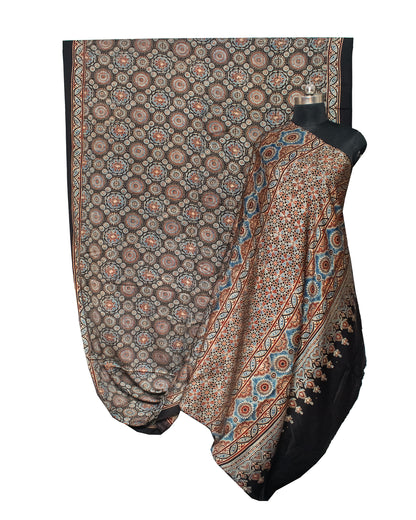 Ajrakh Modal Silk Natural Dye Hand Block Print Saree with Blouse Piece - 5.5 Mtr Length   -  SKU : AI18801U
