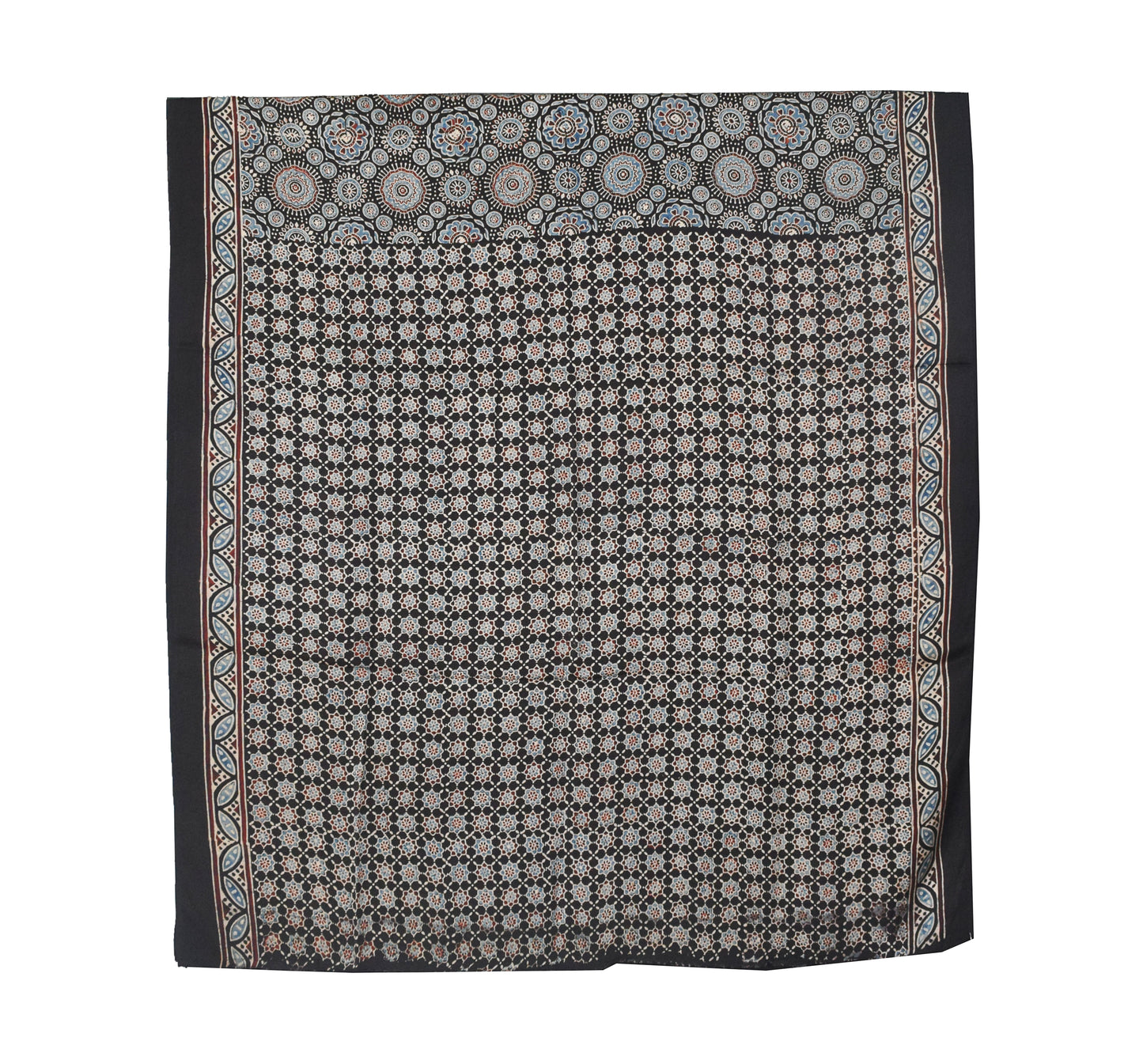 Ajrakh Modal Silk Natural Dye Hand Block Print Saree with Blouse Piece - 5.5 Mtr Length   -  SKU : AI18801U