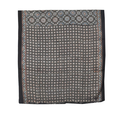 Ajrakh Modal Silk Natural Dye Hand Block Print Saree with Blouse Piece - 5.5 Mtr Length   -  SKU : AI18801U