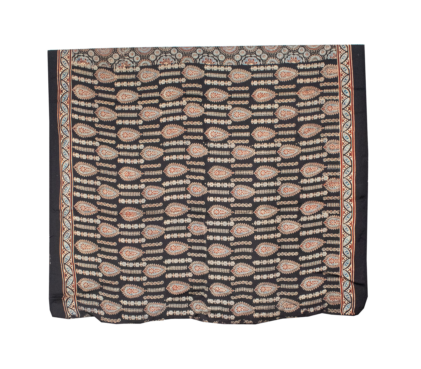 Ajrakh Modal Silk Natural Dye Hand Block Print Saree with Blouse Piece - 5.5 Mtr Length   -  SKU : AI18801U