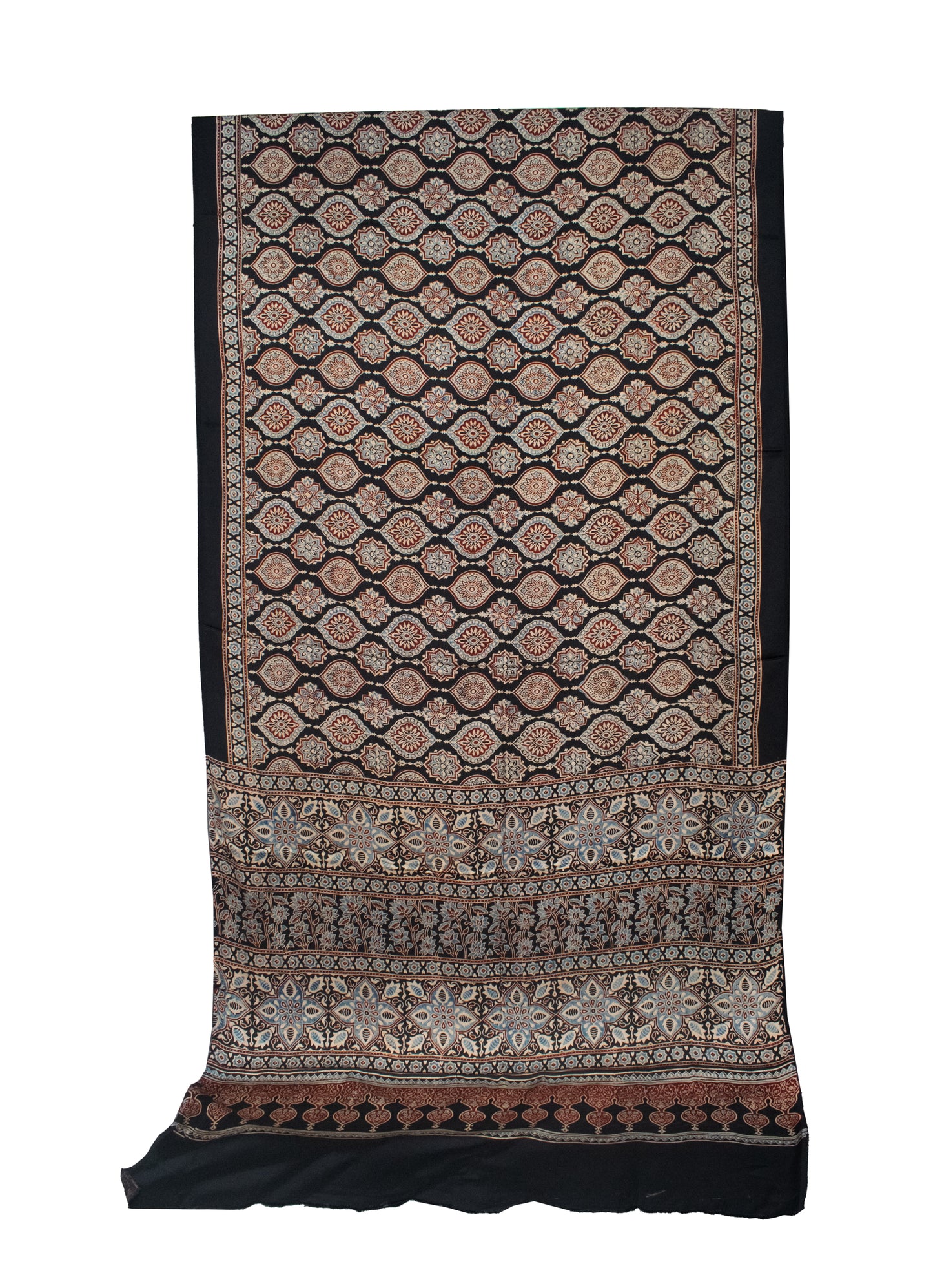 Ajrakh Modal Silk Natural Dye Hand Block Print Saree with Blouse Piece - 5.5 Mtr Length   -  SKU : AI18801Z
