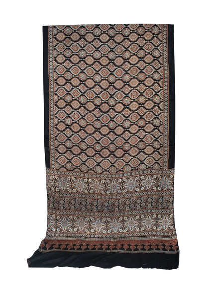 Ajrakh Modal Silk Natural Dye Hand Block Print Saree with Blouse Piece - 5.5 Mtr Length   -  SKU : AI18801Z