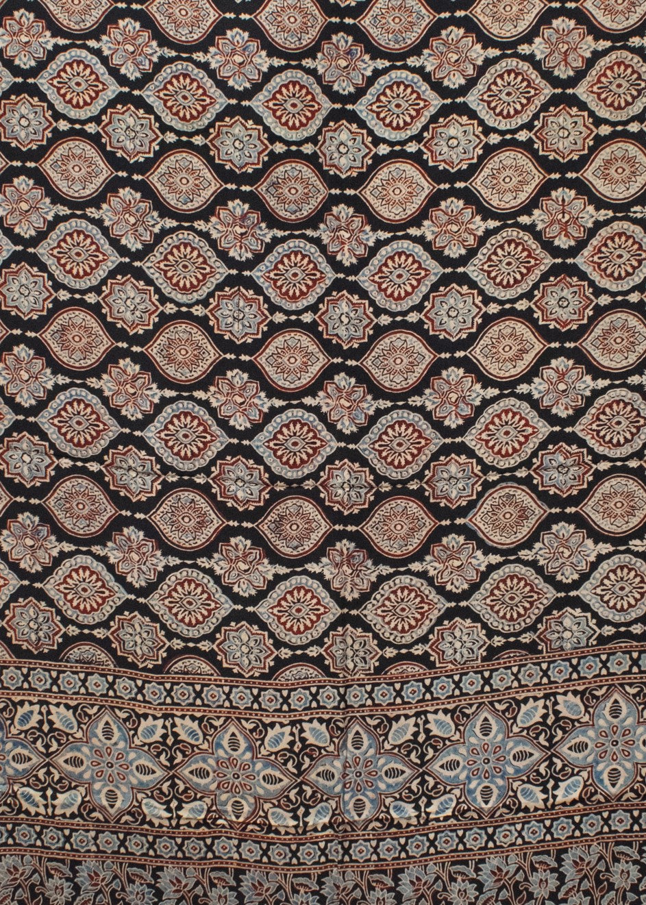 Ajrakh Modal Silk Natural Dye Hand Block Print Saree with Blouse Piece - 5.5 Mtr Length   -  SKU : AI18801Z