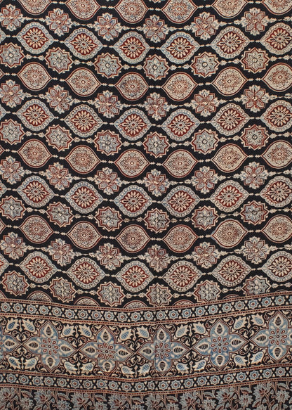 Ajrakh Modal Silk Natural Dye Hand Block Print Saree with Blouse Piece - 5.5 Mtr Length   -  SKU : AI18801Z