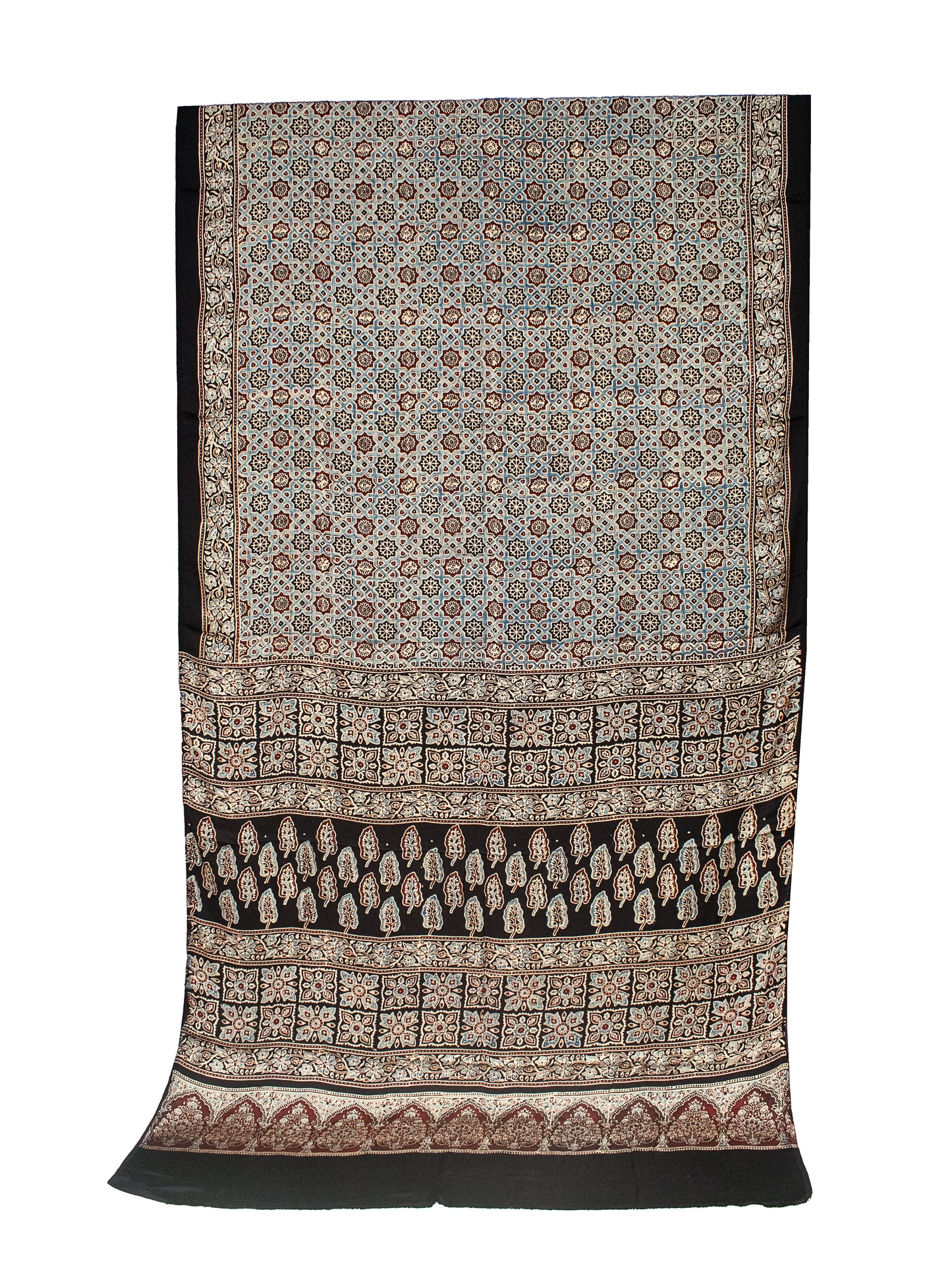 Ajrakh Modal Silk Natural Dye Hand Block Print Saree with Blouse Piece - 5.5 Mtr Length   -  SKU : AI1880AE