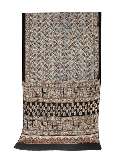 Ajrakh Modal Silk Natural Dye Hand Block Print Saree with Blouse Piece - 5.5 Mtr Length   -  SKU : AI1880AE