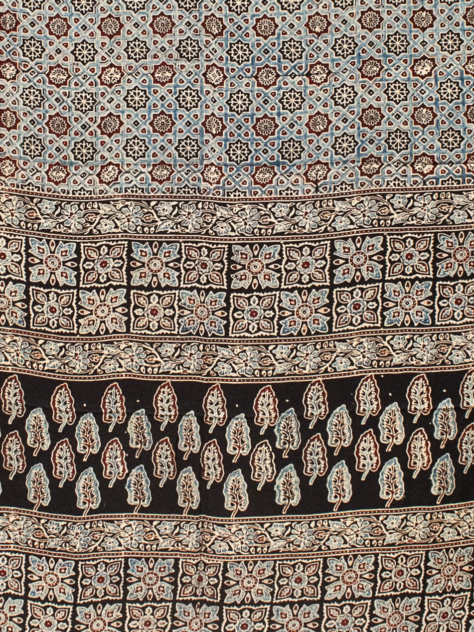 Ajrakh Modal Silk Natural Dye Hand Block Print Saree with Blouse Piece - 5.5 Mtr Length   -  SKU : AI1880AE