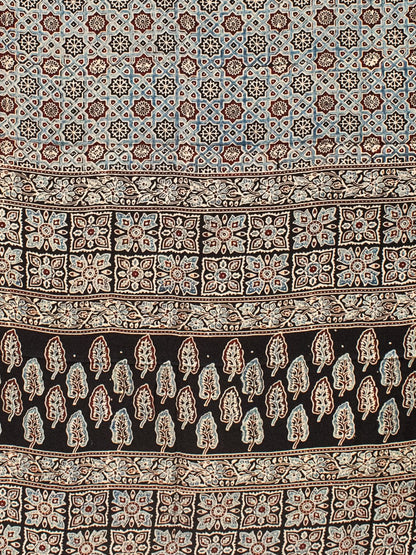 Ajrakh Modal Silk Natural Dye Hand Block Print Saree with Blouse Piece - 5.5 Mtr Length   -  SKU : AI1880AE