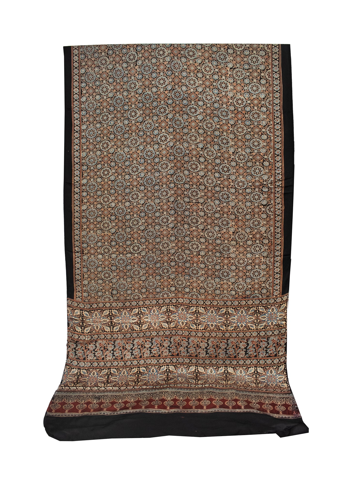 Ajrakh Modal Silk Natural Dye Hand Block Print Saree with Blouse Piece - 5.5 Mtr Length   -  SKU : AI1880AJ