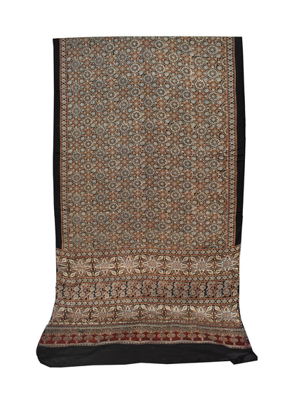 Ajrakh Modal Silk Natural Dye Hand Block Print Saree with Blouse Piece - 5.5 Mtr Length   -  SKU : AI1880AJ