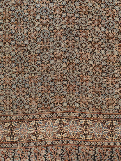 Ajrakh Modal Silk Natural Dye Hand Block Print Saree with Blouse Piece - 5.5 Mtr Length   -  SKU : AI1880AJ
