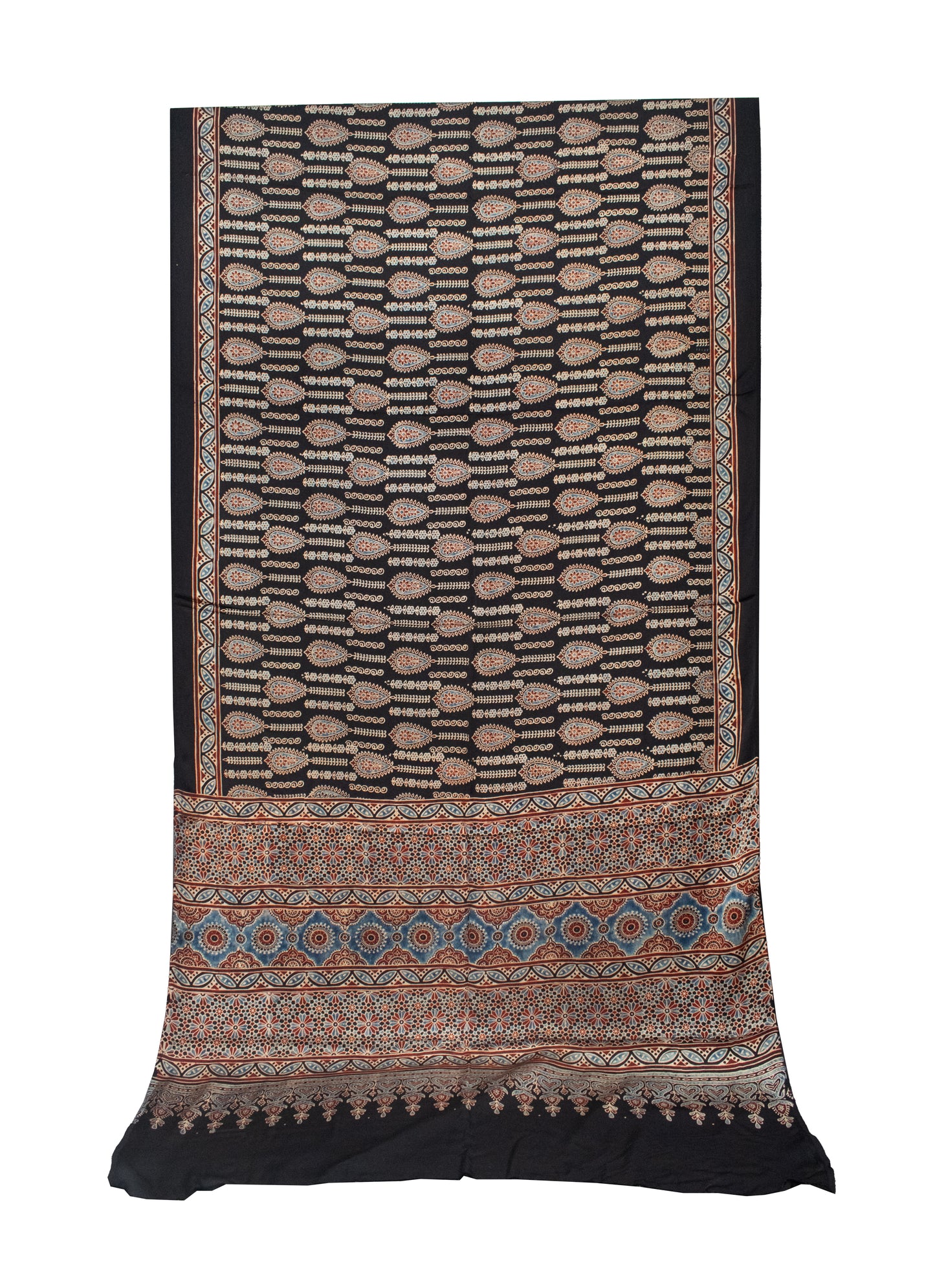 Ajrakh Modal Silk Natural Dye Hand Block Print Saree with Blouse Piece - 5.5 Mtr Length   -  SKU : AI1880AO