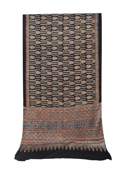 Ajrakh Modal Silk Natural Dye Hand Block Print Saree with Blouse Piece - 5.5 Mtr Length   -  SKU : AI1880AO