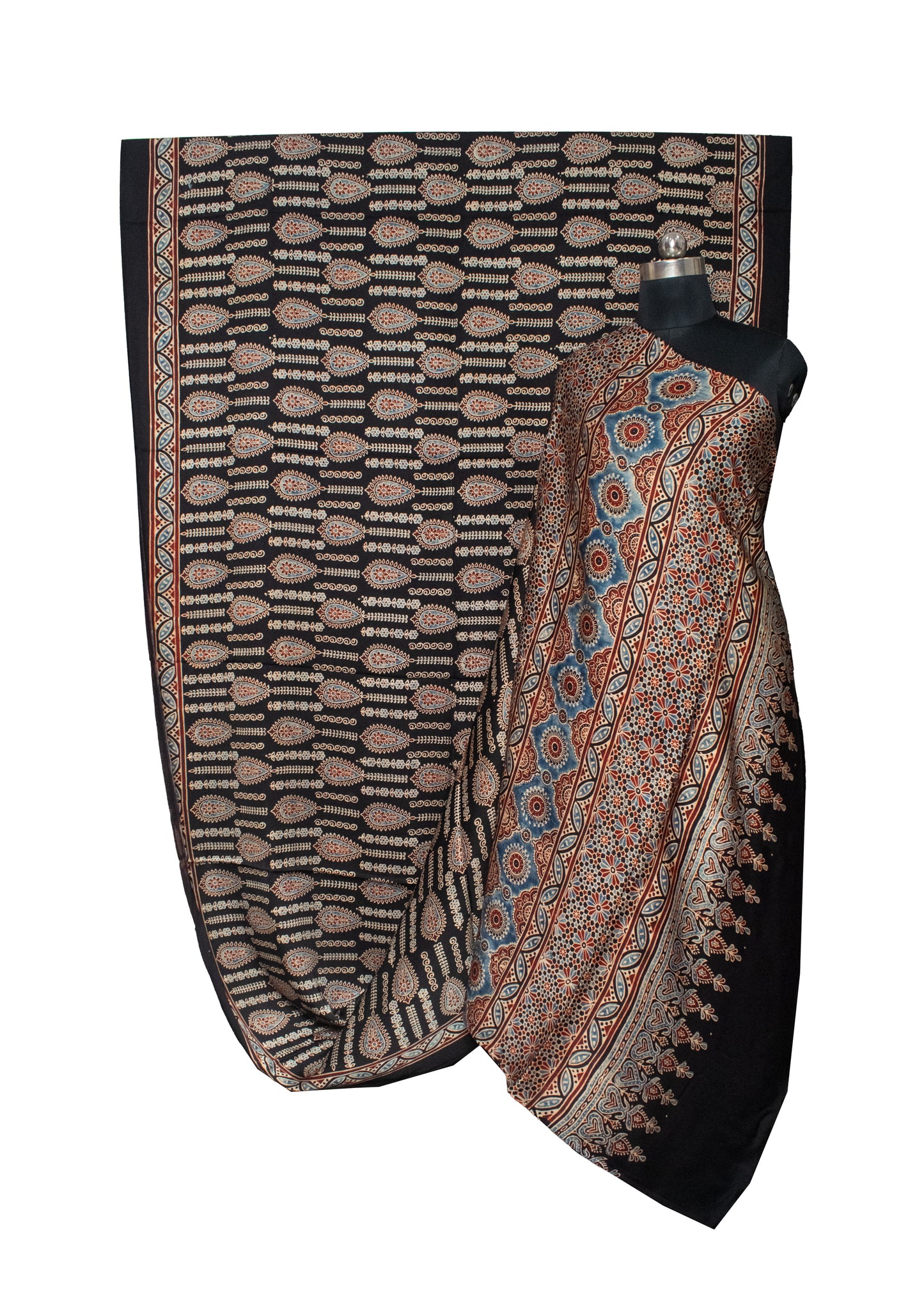 Ajrakh Modal Silk Natural Dye Hand Block Print Saree with Blouse Piece - 5.5 Mtr Length   -  SKU : AI1880AO