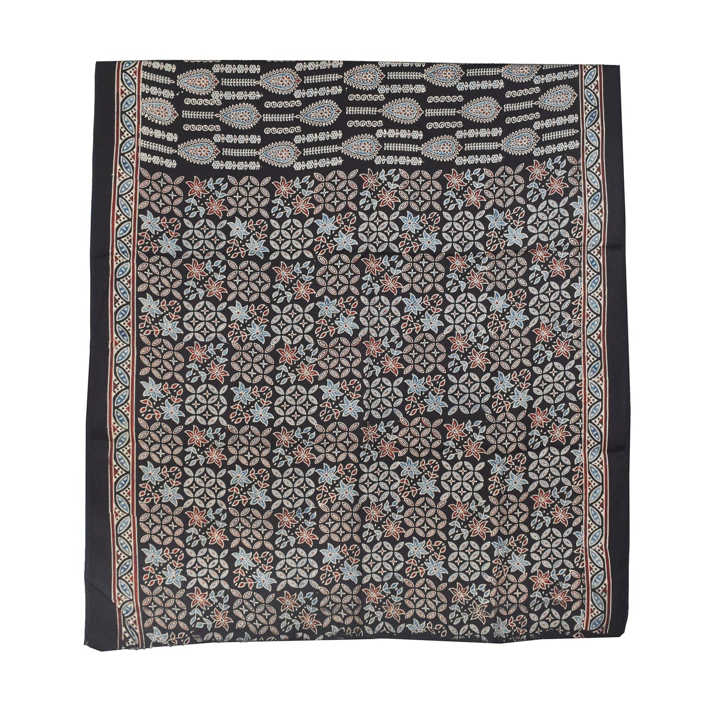 Ajrakh Modal Silk Natural Dye Hand Block Print Saree with Blouse Piece - 5.5 Mtr Length   -  SKU : AI1880AO