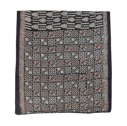 Ajrakh Modal Silk Natural Dye Hand Block Print Saree with Blouse Piece - 5.5 Mtr Length   -  SKU : AI1880AO