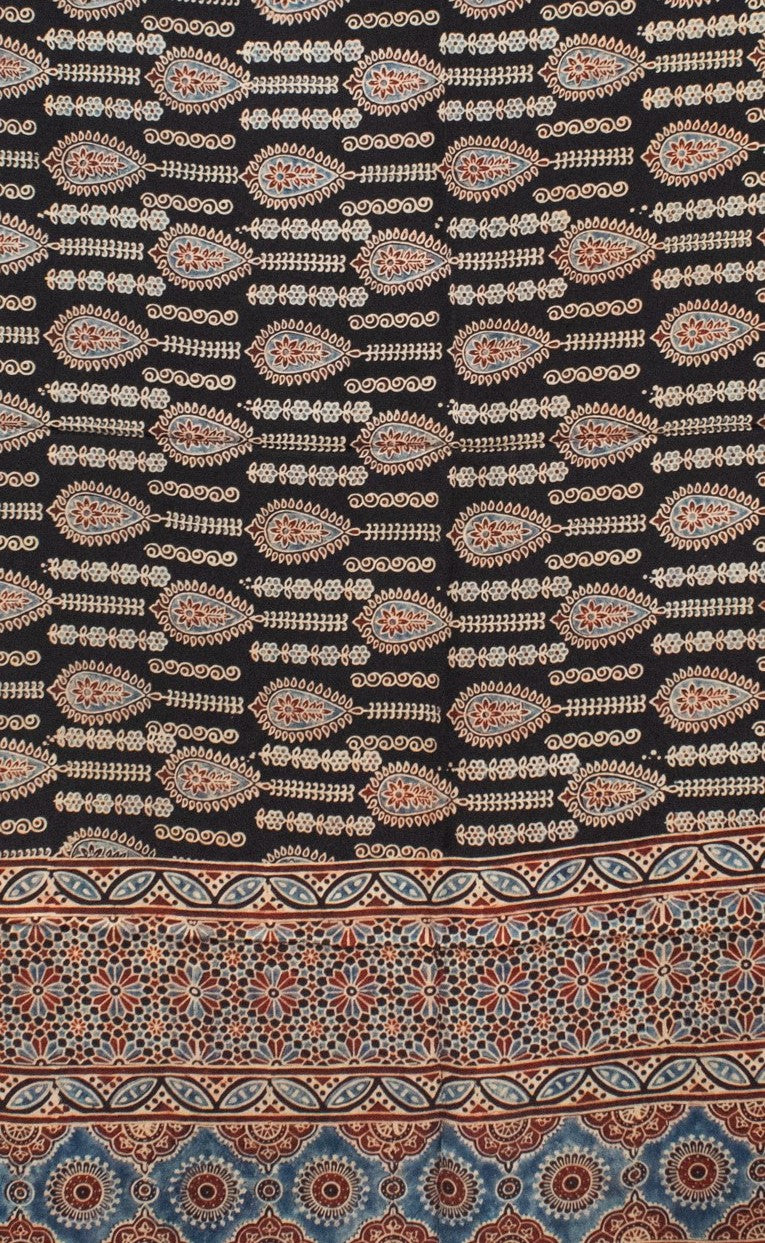 Ajrakh Modal Silk Natural Dye Hand Block Print Saree with Blouse Piece - 5.5 Mtr Length   -  SKU : AI1880AO